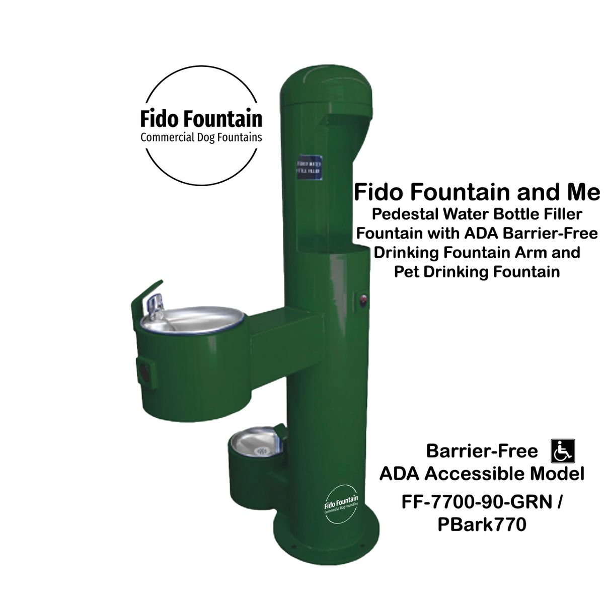 Fido Fountain and Me Pedestal Water Bottle Filler Fountain with ADA